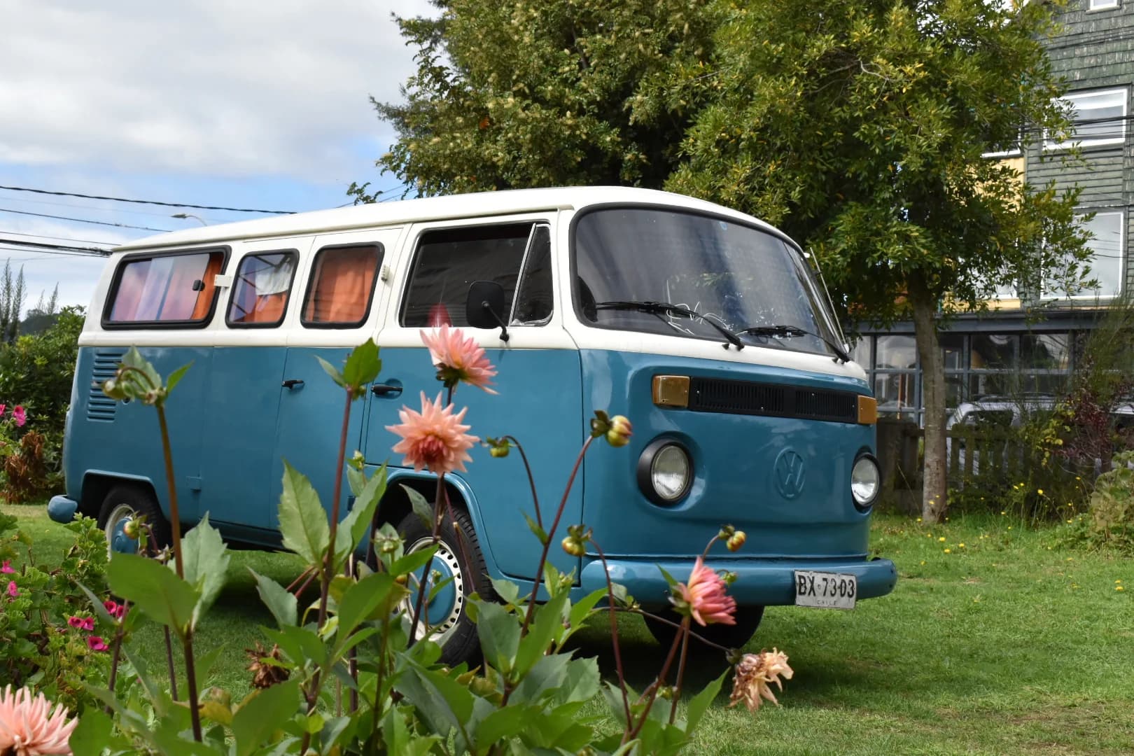Campervan in natural landscape