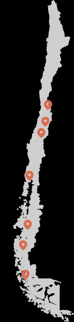 Mapa de Chile mostrando las localizaciones de los operadores